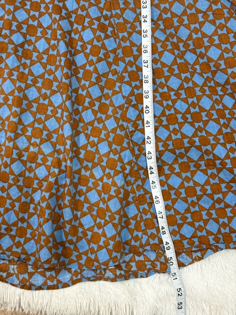 Free People Geometric Maxi Shirt Dress in Rust and Light Blue